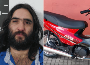Pacheco Perdomo y la moto similar a la robada.