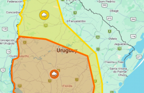 Localidades de Maldonado bajo alerta naranja y amarilla de INUMET hasta las 20; vea cuáles son