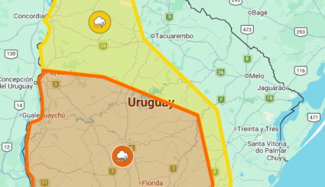 Localidades de Maldonado bajo alerta naranja y amarilla de INUMET hasta las 20; vea cuáles son